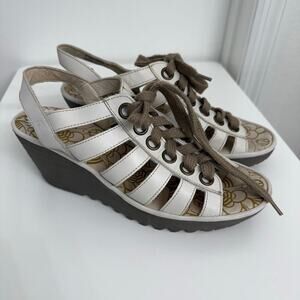 Fly London Yito Wedge Strappy Sandals Off White Casual Boho Beach Sz 41 /US 10.5